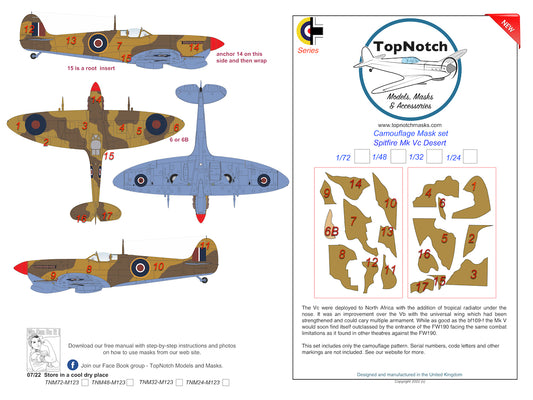 TopNotch TNM24-M123 Supermarine Spitfire Mk.Vc Desert Paint Masks 1:24