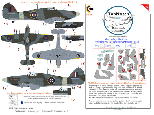 TopNotch TNM24-M136 Hawker Hurricane Mk.IIC Nightfighter Europe Masks 1:24
