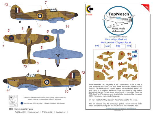 TopNotch TNM24-M164 Hawker Hurricane Mk.I Tropical Pattern B Masks 1:24