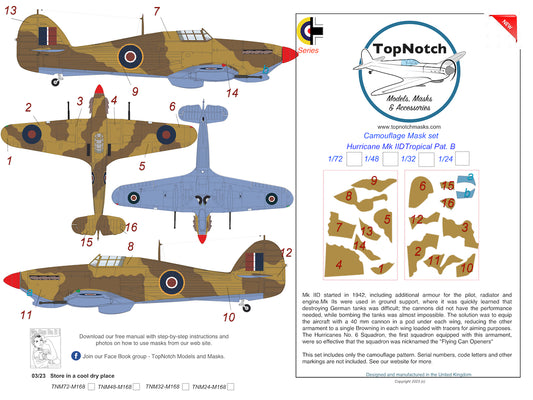 TopNotch TNM24-M168 Hawker Hurricane Mk.IID Tropical Pattern B Masks 1:24