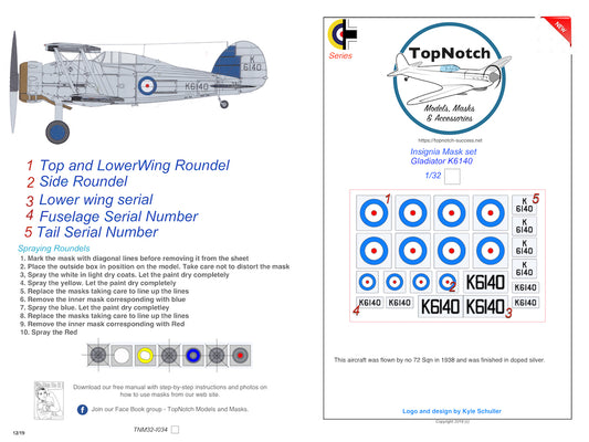 TopNotch TNM32-I034 1:32 Gloster Gladiator Mk.I Insignia K6140