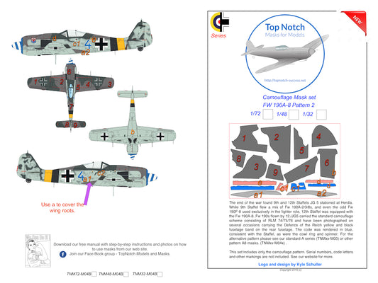 TopNotch TNM32-M005 Focke-Wulf Fw-190A-8 Pattern 2 Paint Masks 1:32