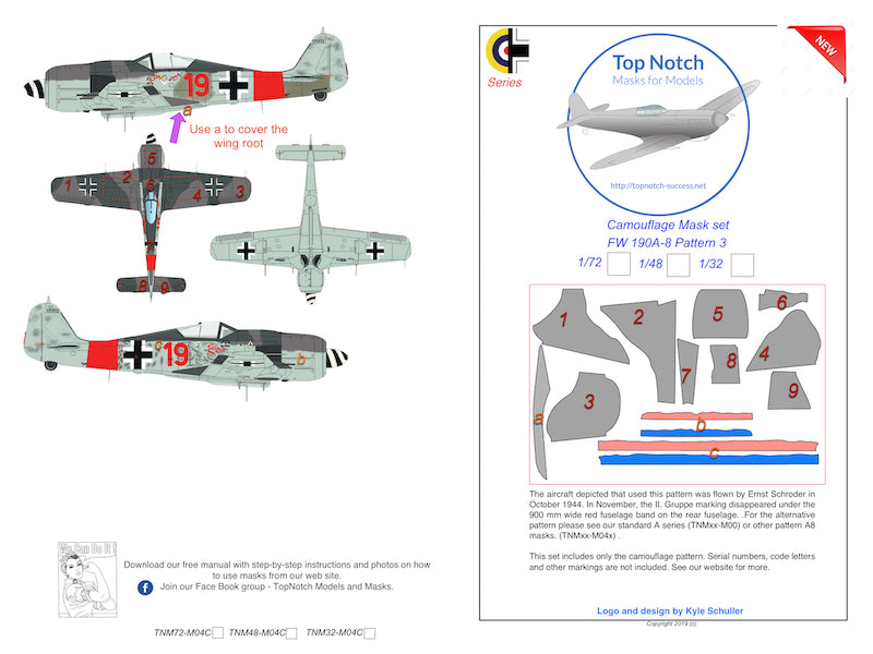 TopNotch TNM32-M006 Focke-Wulf Fw-190A-8 Pattern 3 Paint Masks 1:32