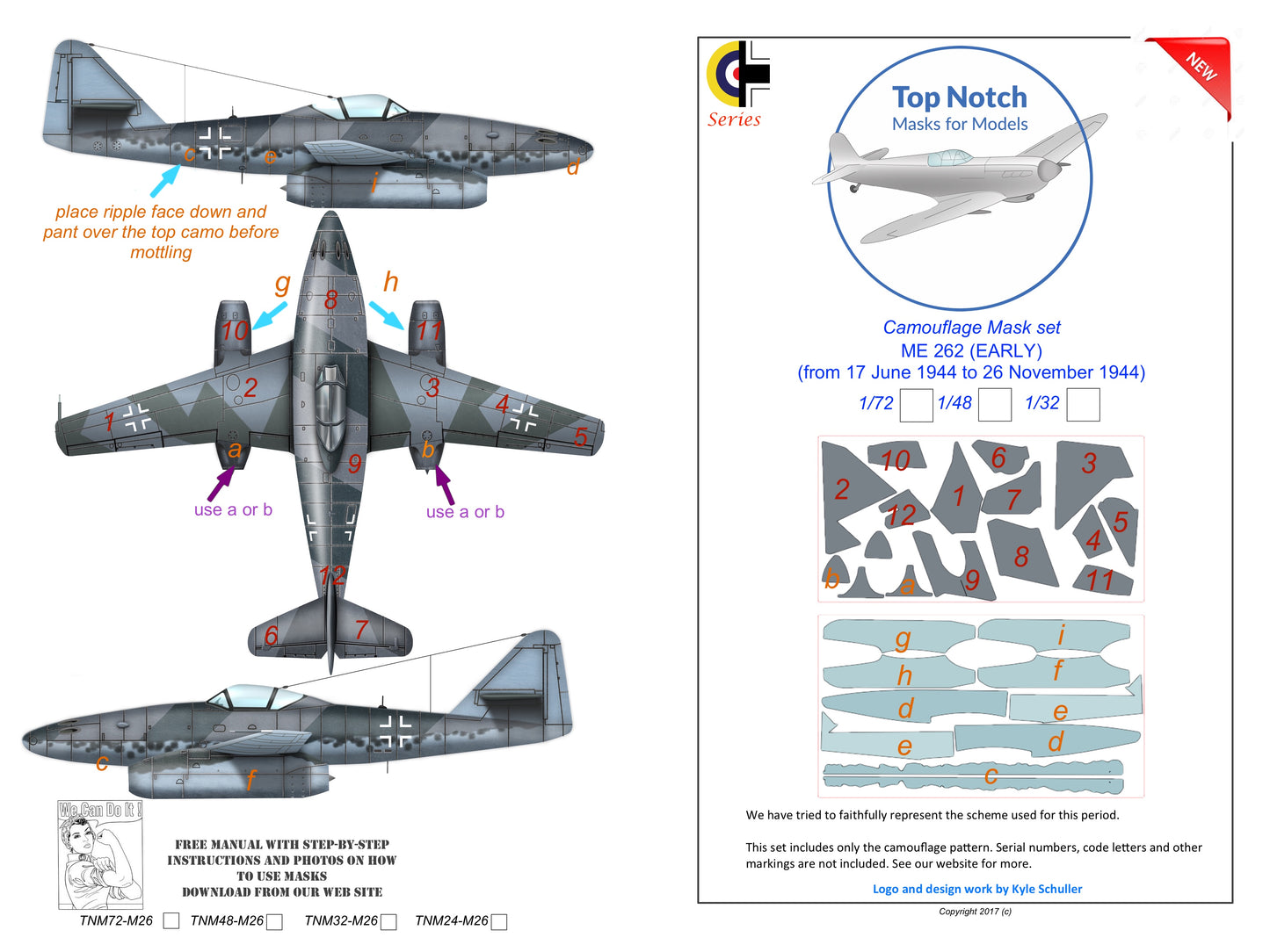 TopNotch TNM32-M026 1:32 Messerschmitt Me-262A-1 early camouflage masks