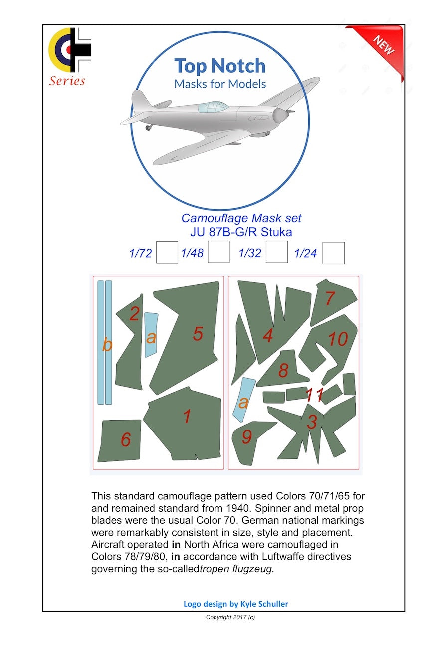 TopNotch TNM32-M060 1:32 Junkers Ju-87B-2 'Stuka' camouflage pattern paint masks