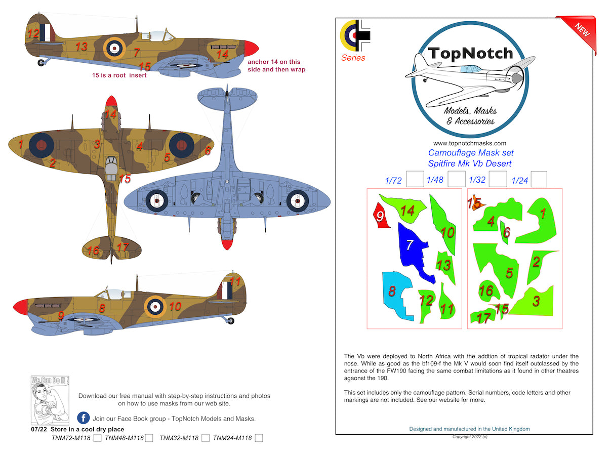 TopNotch TNM32-M118 Supermarine Spitfire Mk.Vb Desert Masks 1:32
