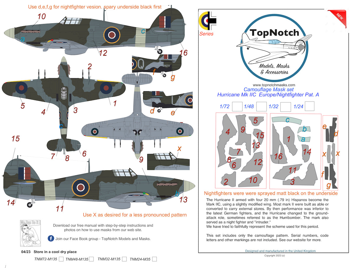 TopNotch TNM32-M135 1:32 Hawker Hurricane Mk.IIC/Nightfighter Europe Pattern