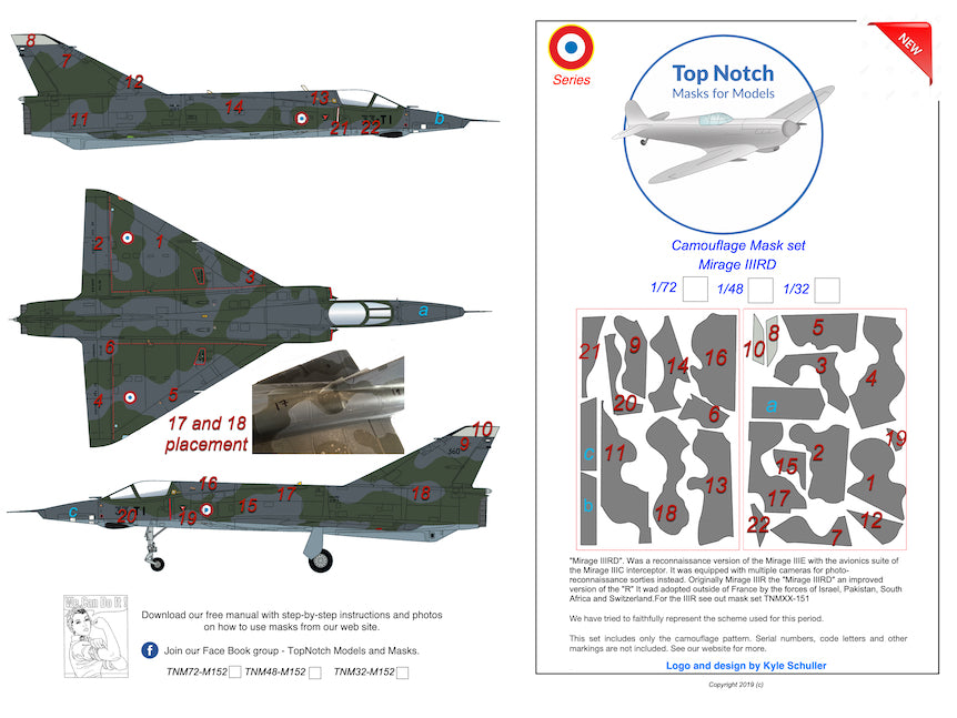 TopNotch TNM32-M152 1:32 Dassault_Mirage IIIRD camouflage pattern paint masks
