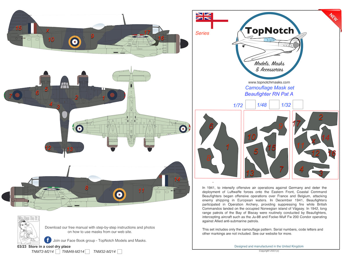 TopNotch TNM32-M214 1:32 Bristol Beaufighter Royal Navy Fleet Air Arm Pattern
