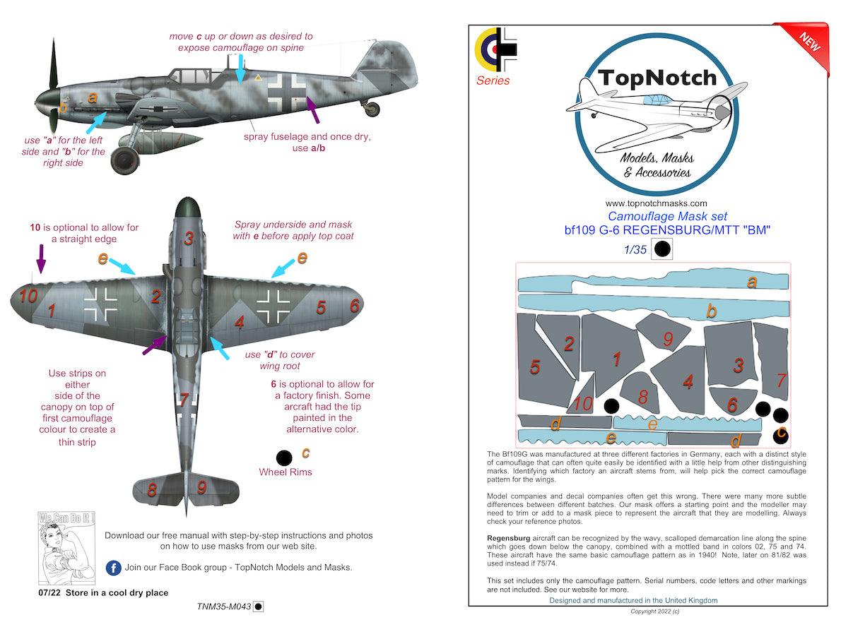 TopNotch TNM35-M043 Bf-109G-6 Regensburg/MTT Paint Masks 1:35