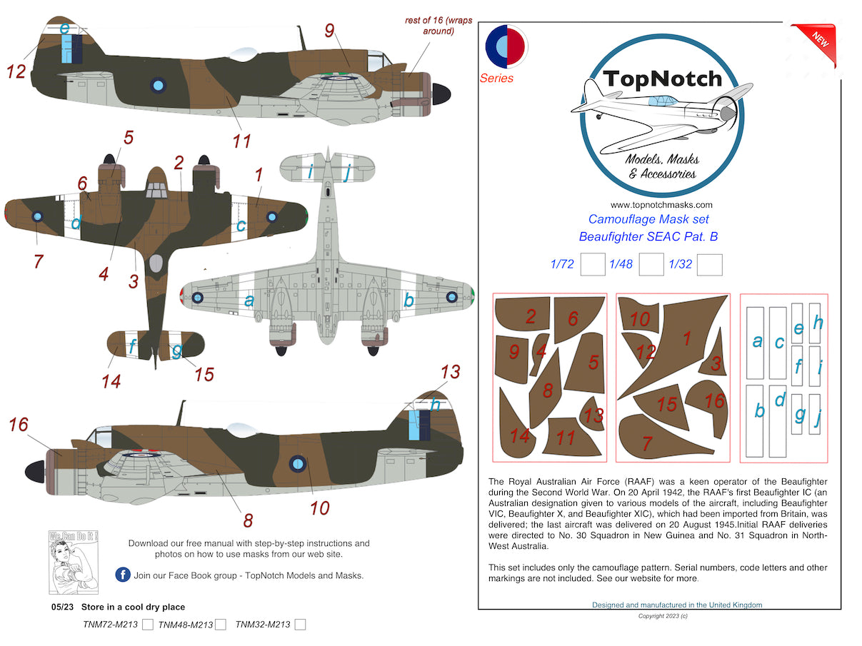 TopNotch TNM48-M213 Bristol Beaufighter SEAC Pattern B Masks 1:48