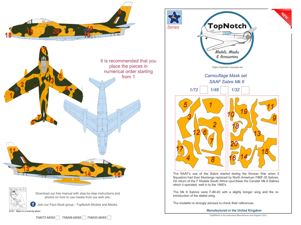 TopNotch TNM48-M065 SAAF North-American Sabre Mk.6 Paint Masks 1:48