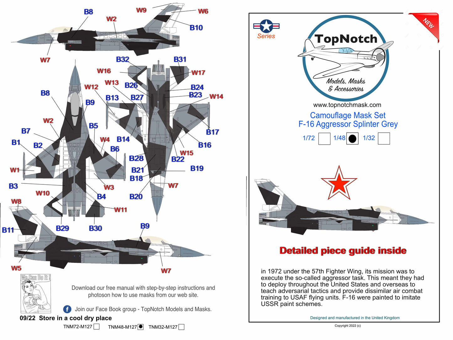TopNotch TNM48-M127 F-16C Aggressor Splinter Black/Gray Masks 1:48