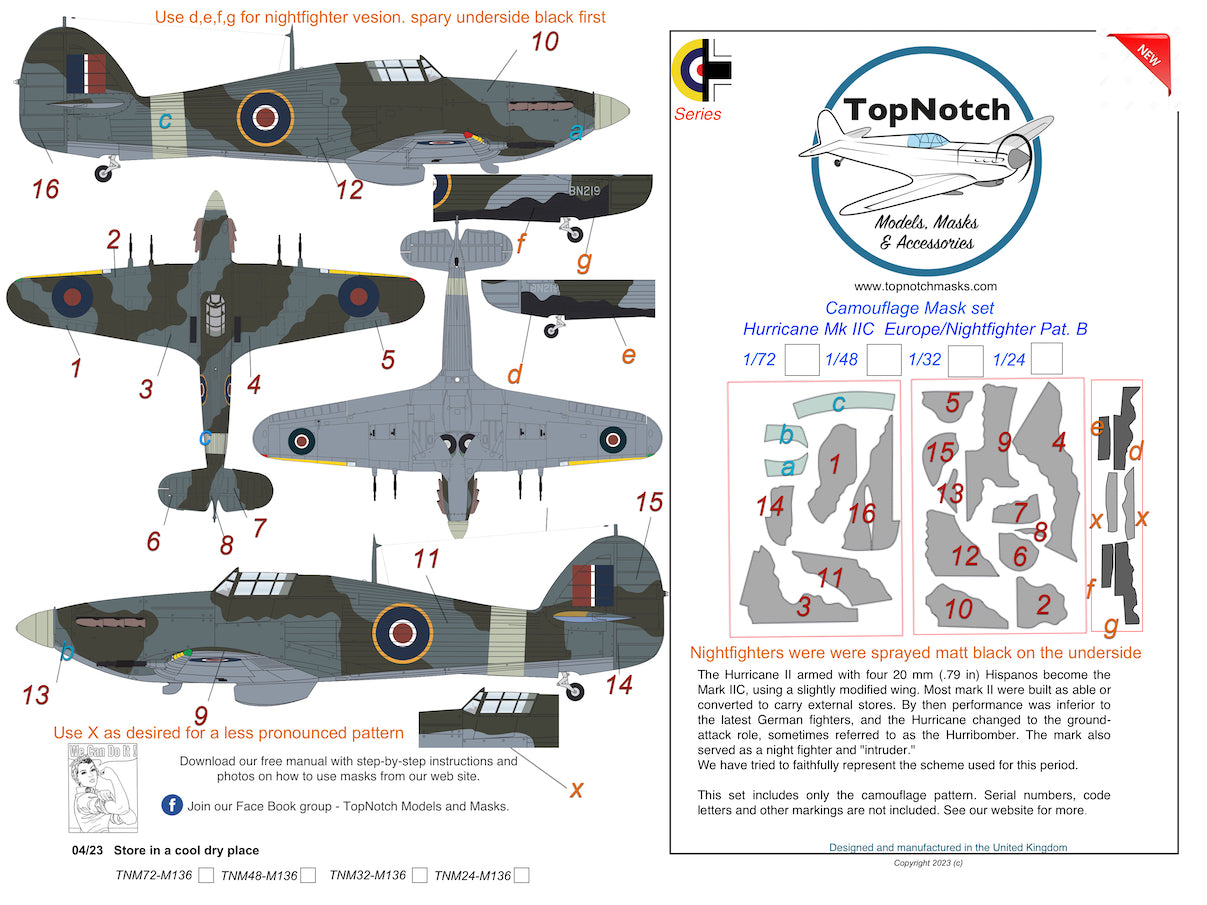 TopNotch TNM48-M136 Hawker Hurricane Mk.IIC Nightfighter Europe Masks 1:48
