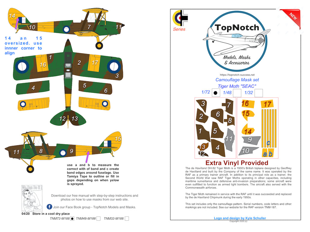 TopNotch TNM48-M188 Tiger Moth SEAC Camouflage Paint Masks 1:48