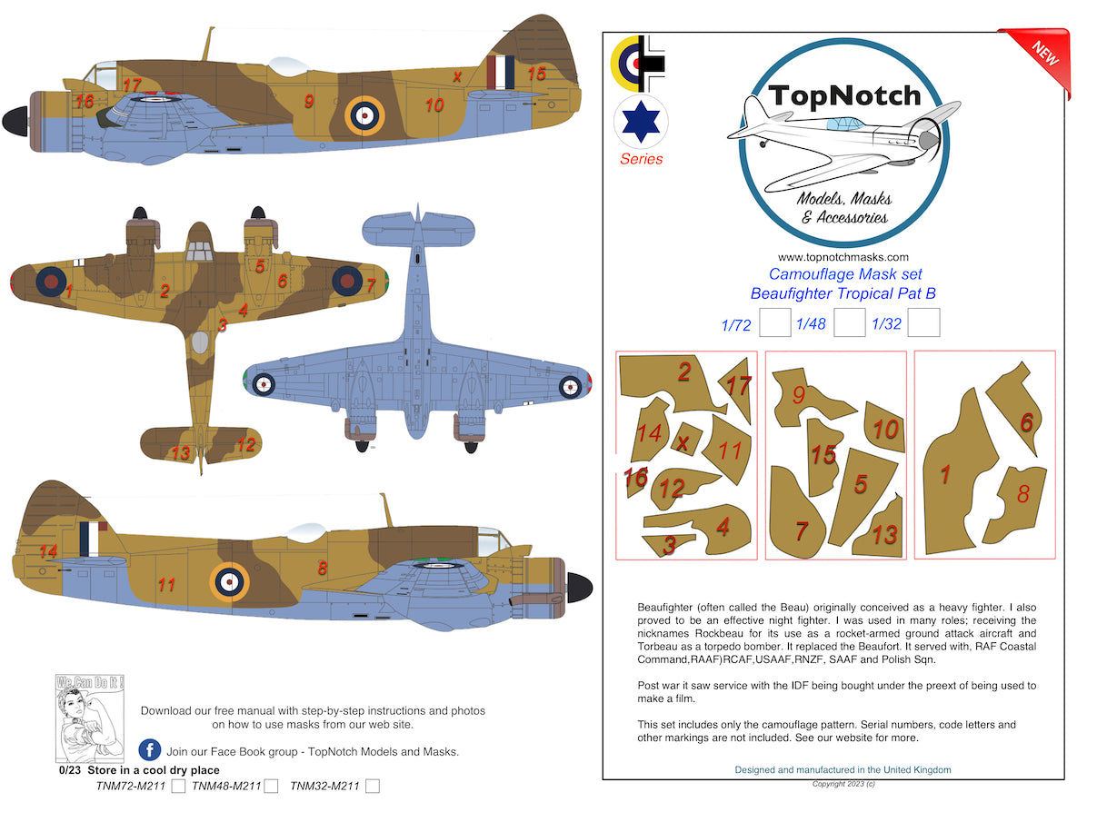 TopNotch TNM48-M211 Bristol Beaufighter Tropical Pattern B Masks 1:48