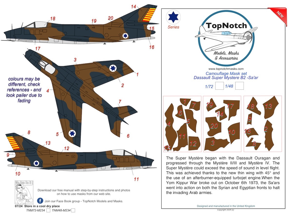TopNotch TNM48-M234 Super Mystere SMB2 Sa'ar Paint Masks 1:48