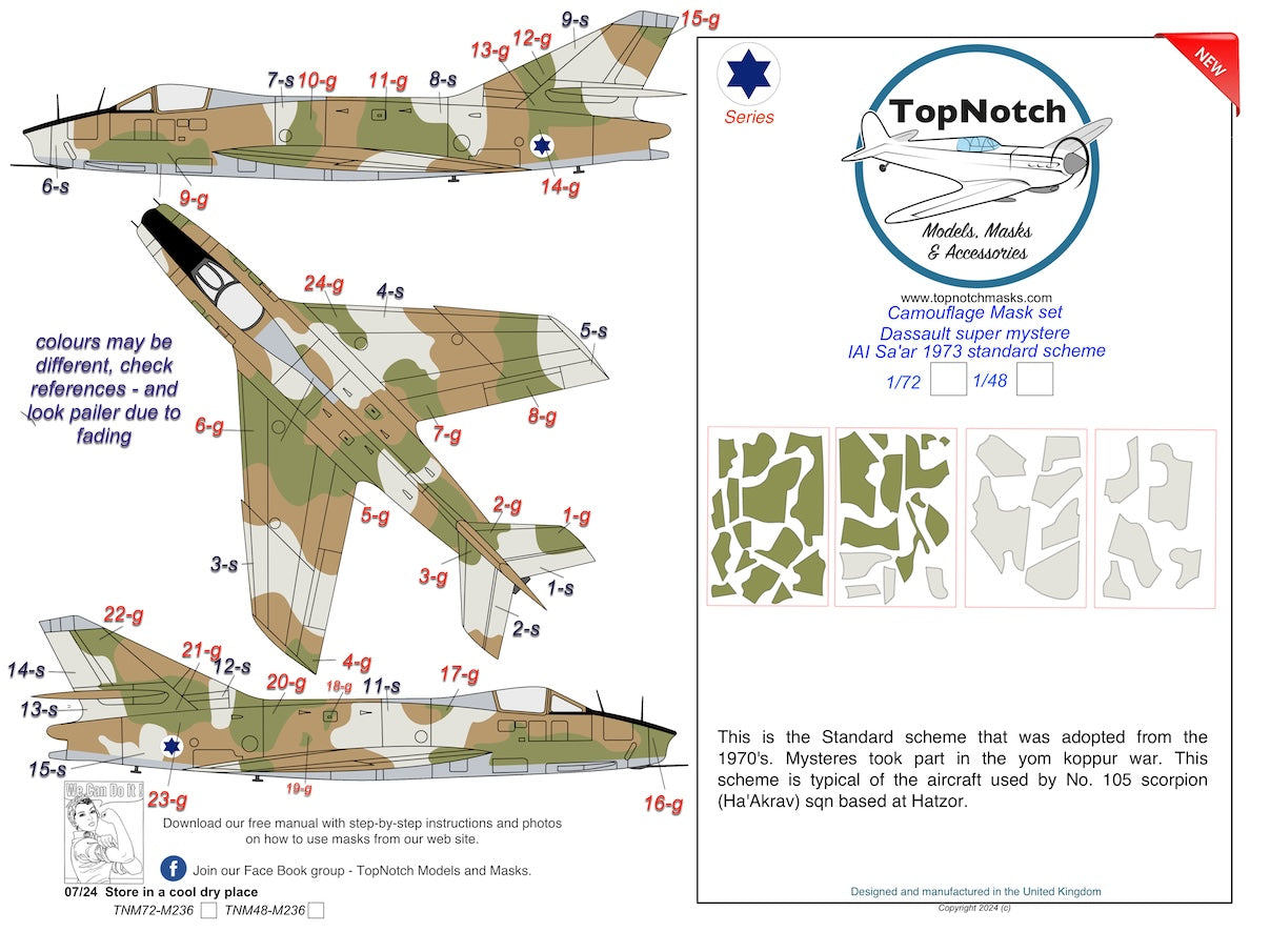 TopNotch TNM48-M236 Super Mystere 1973 3-Colour Scheme Masks 1:48