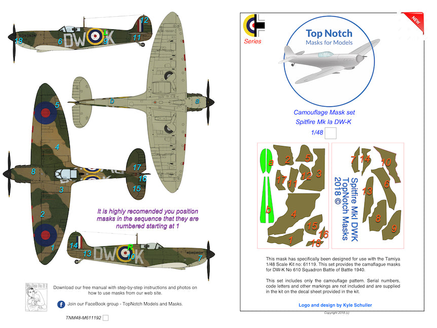 TopNotch TNM48-M059 Supermarine Spitfire Mk.1a DW-K Masks 1:48