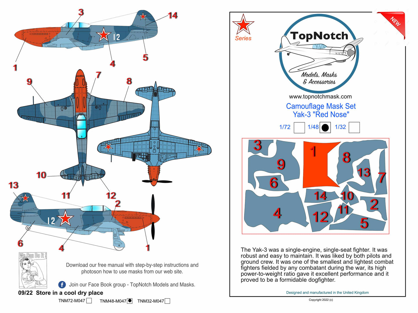 TopNotch TNM72-M047 1:72 Yakovlev Yak-3 with red nose camouflage masks