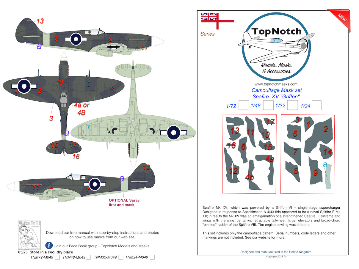 TopNotch TNM72-M049 Seafire Mk.XV Highback Griffon Paint Masks 1:72