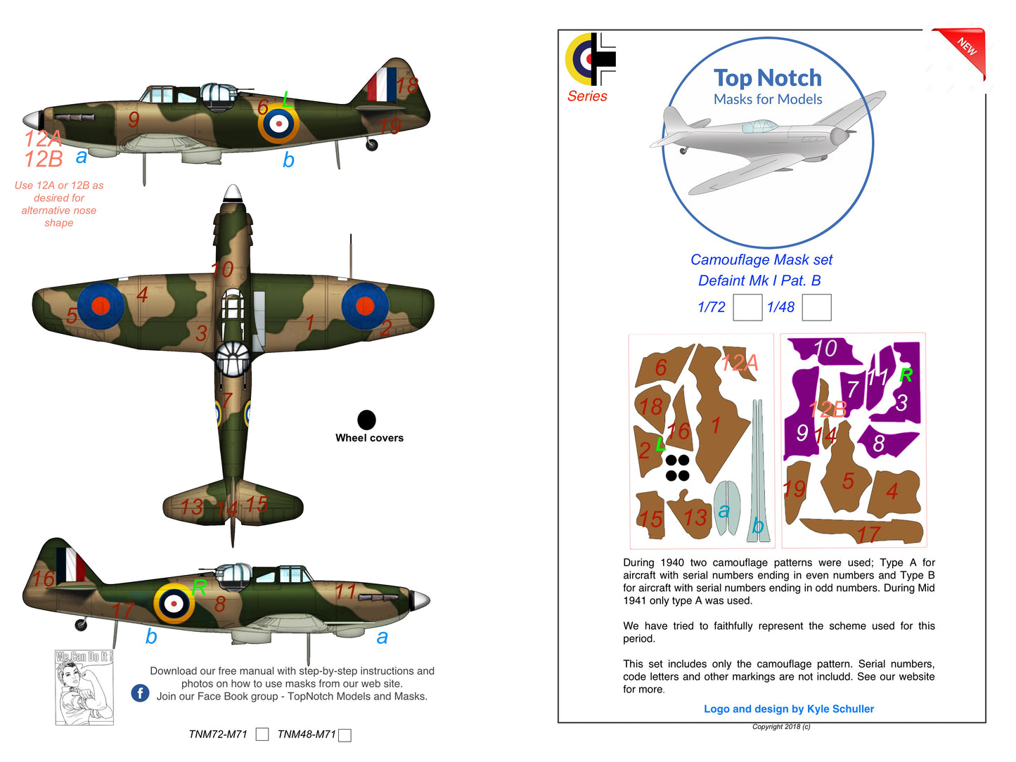 TopNotch TNM72-M071 Boulton-Paul Defiant Mk.I Pattern B Masks 1:72