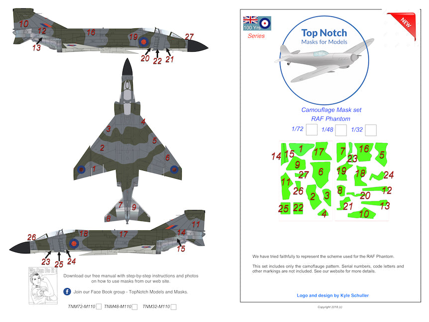 TopNotch TNM72-M110 1:72 McDonnell-Phantom FGR.2 camouflage pattern paint masks