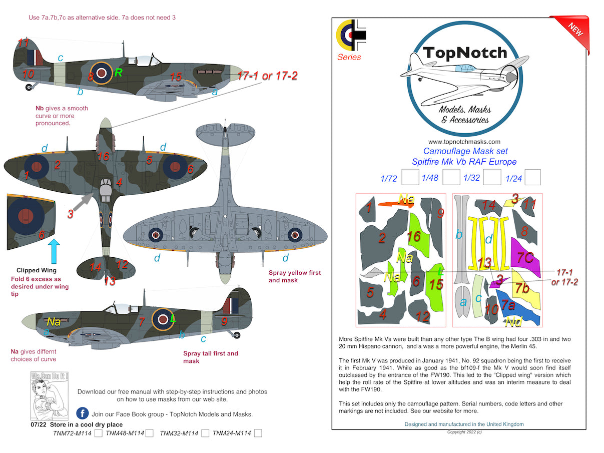 TopNotch TNM72-M114 Supermarine Spitfire Mk.Vb Europe Masks 1:72