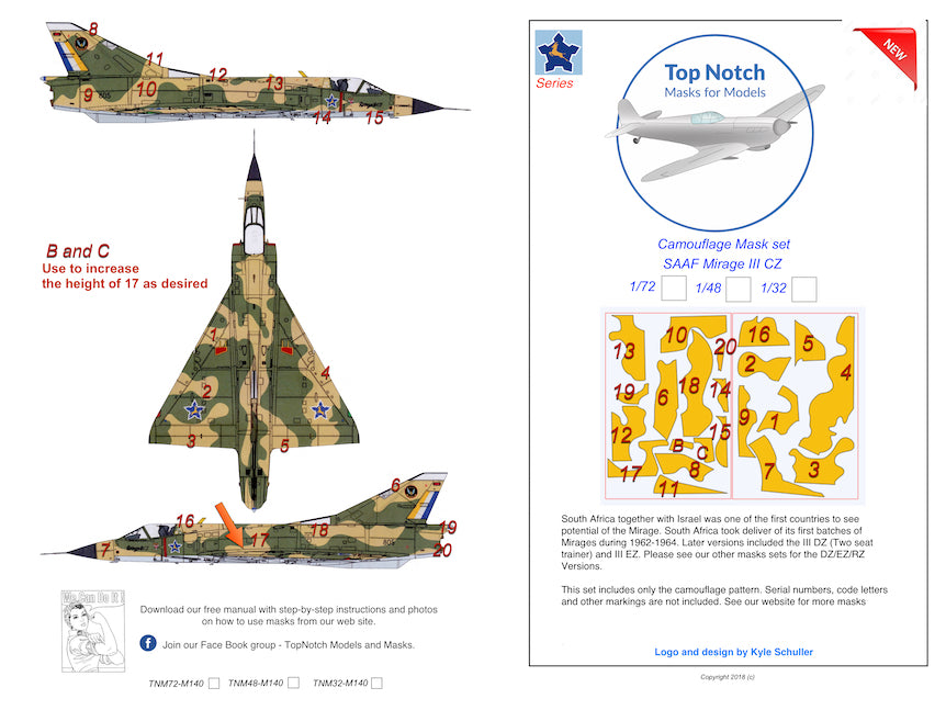 TopNotch TNM72-M140 1:72 Dassault_Mirage IIICZ SAAF camouflage masks