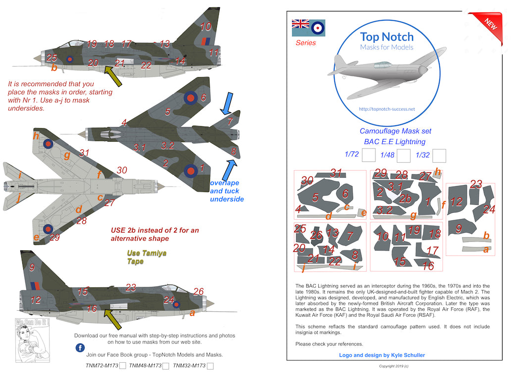TopNotch TNM72-M173 1:72 BAC/EE Lightnin g camouflage pattern paint masks