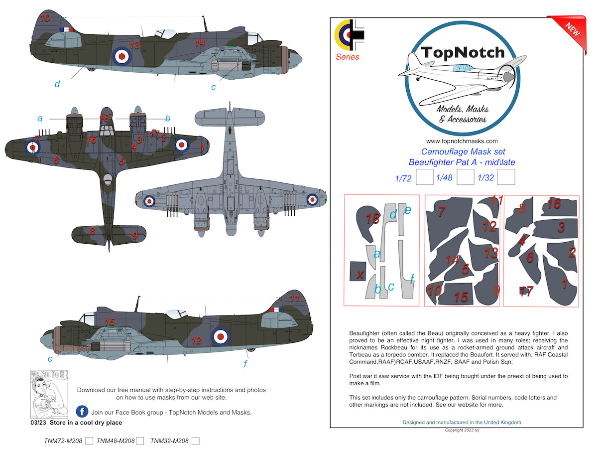 TopNotch TNM72-M208 1:72 Bristol Beaufighter Mid/Late Pattern