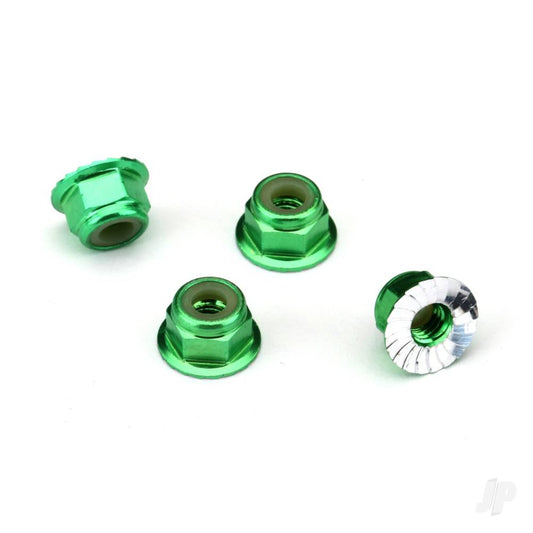 Traxxas Nuts, aluminium, flanged, serrated (4mm) (Green-anodised) (4 pcs) 1747G
