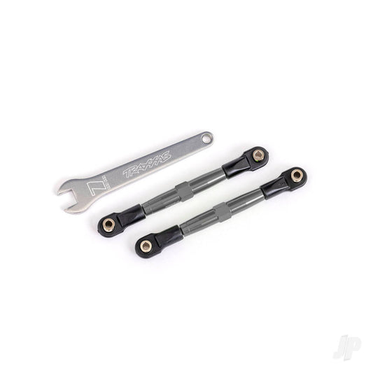 Traxxas Toe links, front (TUBES charcoal gray-anodised, 7075-T6 aluminium, stronger than titanium) (2) (assembled with rod ends and hollow balls)/ aluminium wrench (1) (fits Drag Slash) 2445A