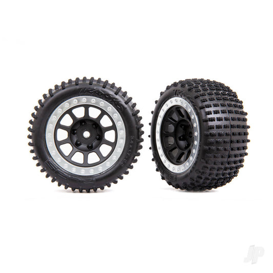 Traxxas Tyres & wheels, assembled (2.2" graphite gray, satin chrome beadlock wheels, Alias 2.2" Tyres) (2) (Bandit rear, medium compound with foam inserts) 2470G