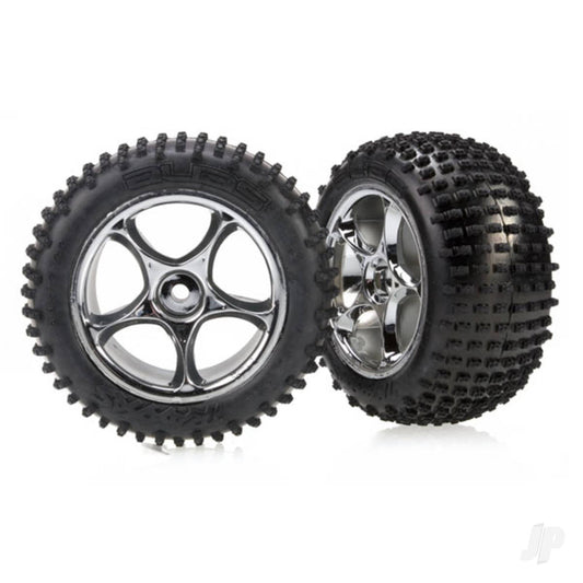 Traxxas Tyres & wheels, assembled (Tracer 2.2" chrome wheels, Alias 2.2" Tyres) (2) (Bandit rear, soft compound with foam inserts) 2470R
