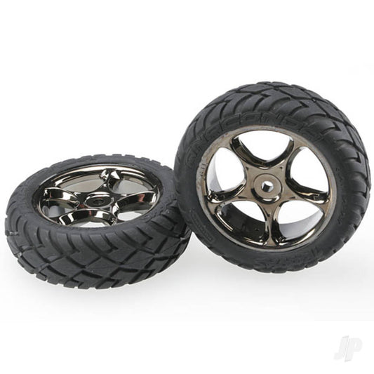 Traxxas Tyres & wheels, assembled (Tracer 2.2" black chrome wheels, Anaconda 2.2" Tyres with foam inserts) (2) (Bandit front) 2479A