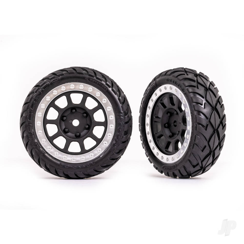 Traxxas Tyres & wheels, assembled (2.2" graphite gray, satin chrome beadlock wheels, Anaconda 2.2" Tyres with foam inserts) (2) (Bandit front) 2479G