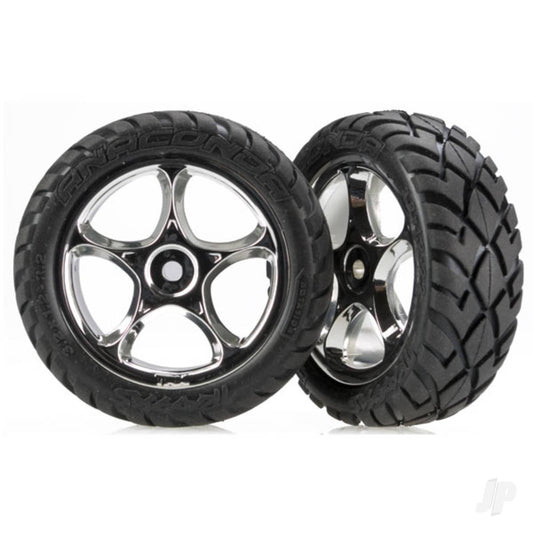 Traxxas Tyres & wheels, assembled (Tracer 2.2" chrome wheels, Anaconda 2.2" Tyres with foam inserts) (2) (Bandit front) 2479R
