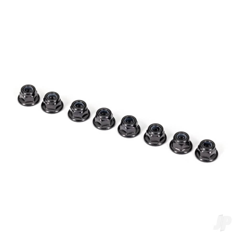 Traxxas Nuts, 3mm nylon locking, flanged, black (8) 2744X