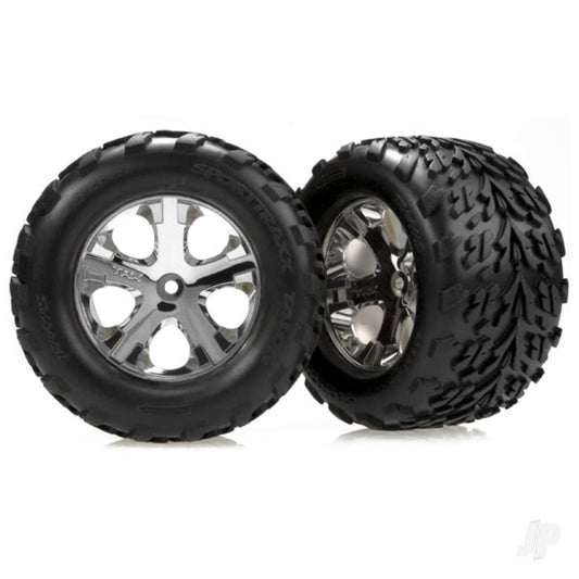 Traxxas Tyres & wheels, assembled, glued (2.8") (All-Star chrome wheels, Talon Tyres, foam inserts) (2WD electric rear) (2) 3668
