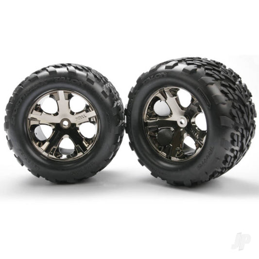 Traxxas Tyres & wheels, assembled, glued (2.8") (All-Star black chrome wheels, Talon Tyres, foam inserts) (2WD electric rear) (2) (TSM rated) 3668A