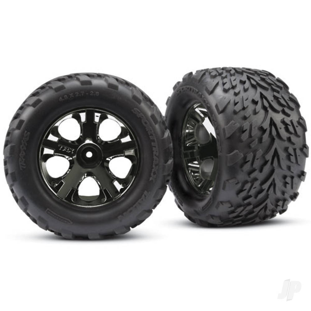 Traxxas Tyres & wheels, assembled, glued (2.8") (All-Star black chrome wheels, Talon Tyres, foam inserts) (nitro rear / electric front) (2) (TSM rated) 3669A