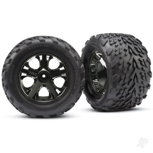 Traxxas Tyres & wheels, assembled, glued (2.8") (All-Star black chrome wheels, Talon Tyres, foam inserts) (nitro rear / electric front) (2) (TSM rated) 3669A
