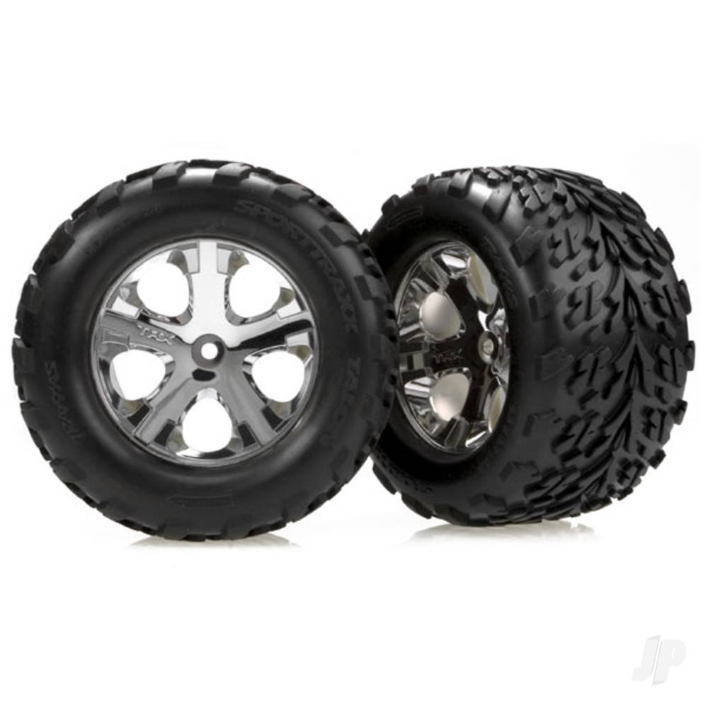 Traxxas Tyres & wheels, assembled, glued (2.8") (All-Star chrome wheels, Talon Tyres, foam inserts) (nitro rear / electric front) (2) 3669
