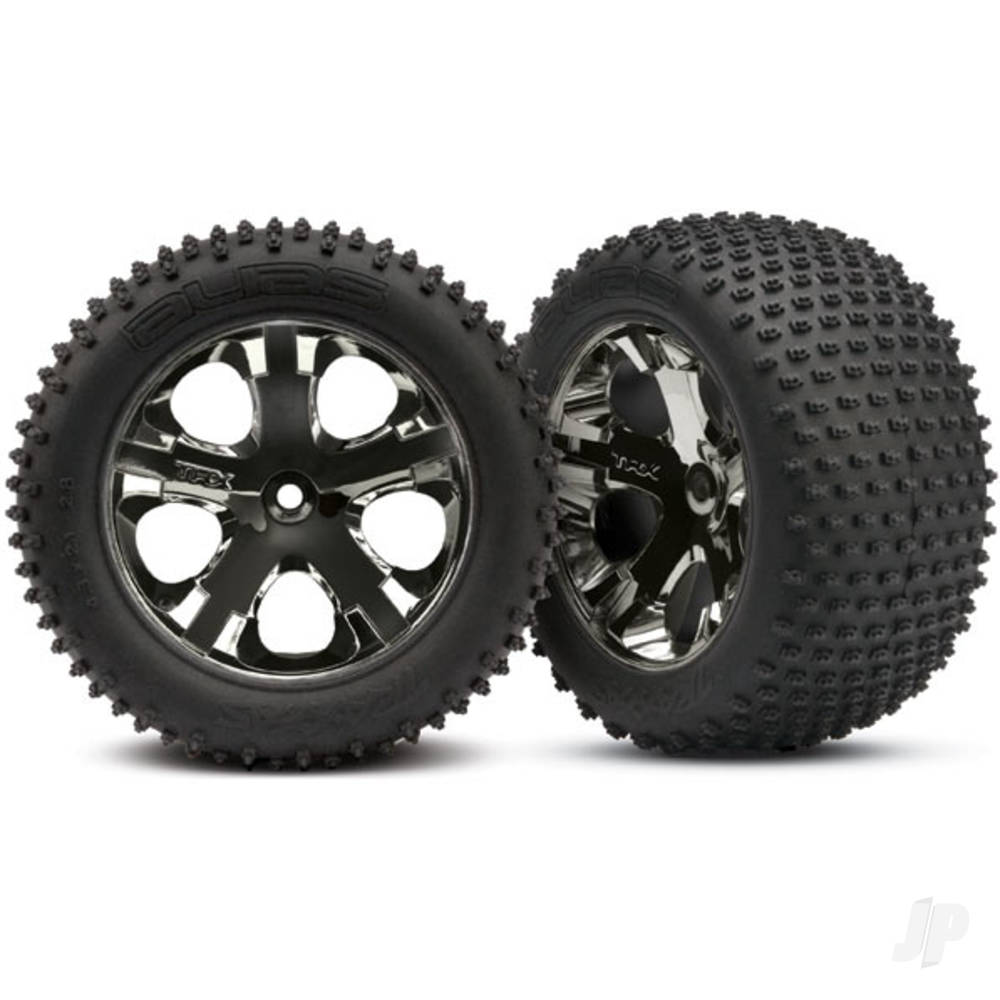 Traxxas Tyres & wheels, assembled, glued (2.8") (All-Star black chrome wheels, Alias Tyres, foam inserts) (rear) (2) (TSM rated) 3770A
