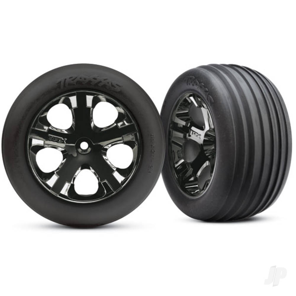 Traxxas Tyres & wheels, assembled, glued (2.8") (All-Star black chrome wheels, ribbed Tyres, foam inserts) (electric front) (2) 3771A