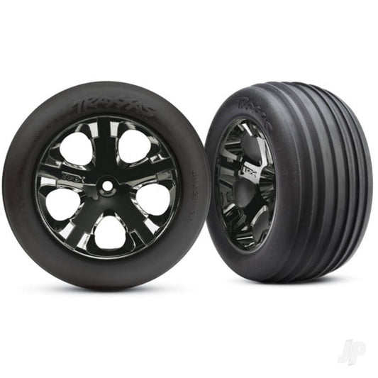 Traxxas Tyres & wheels, assembled, glued (2.8") (All-Star black chrome wheels, ribbed Tyres, foam inserts) (electric front) (2) 3771A