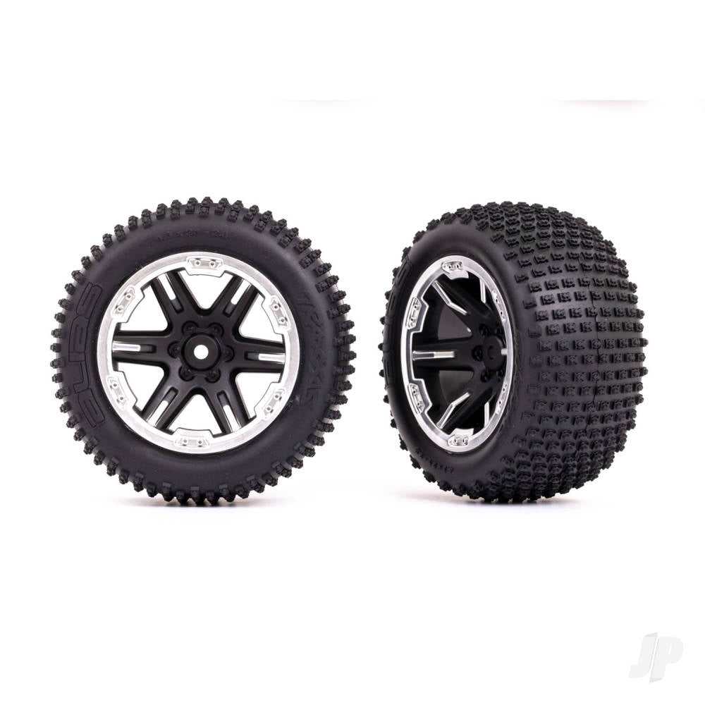 Traxxas Tyres & wheels, assembled, glued (2.8") (RXT black & satin wheels, Alias Tyres, foam inserts) (2WD electric rear) (2) (TSM rated) 3772X