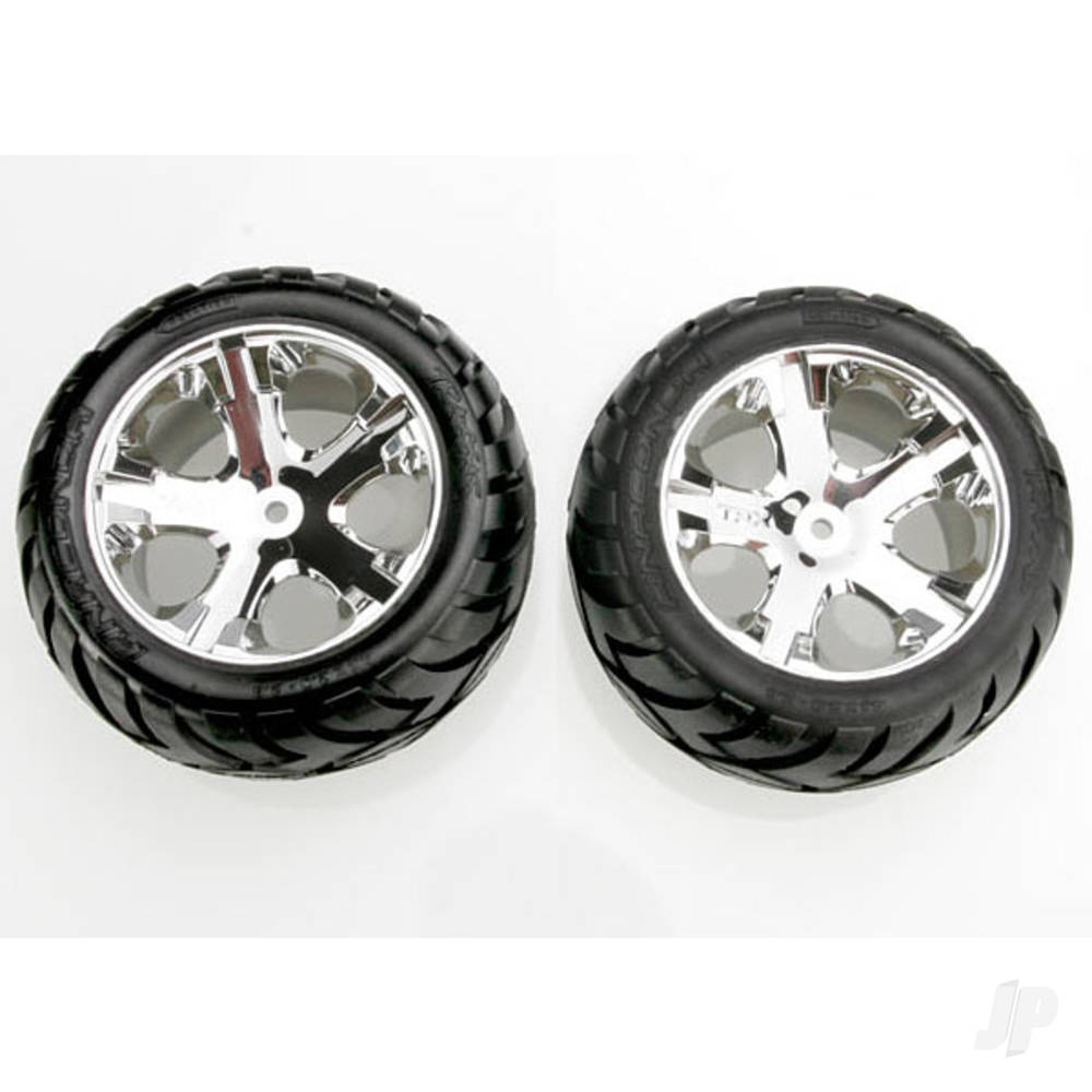 Traxxas Tyres & wheels, assembled, glued (All Star chrome wheels, Anaconda Tyres, foam inserts) (2WD electric rear) (1 left, 1 right) 3773