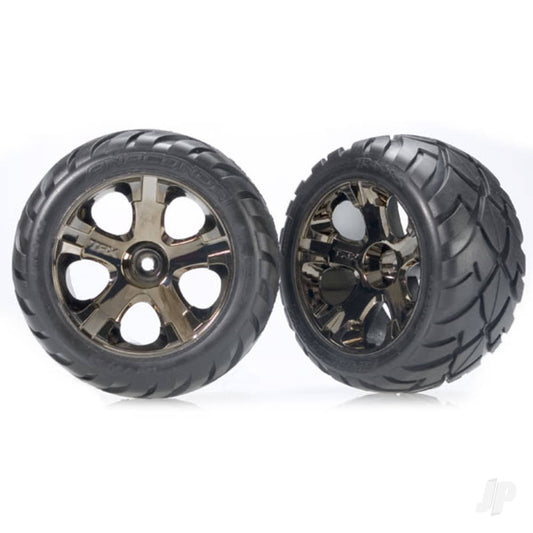 Traxxas Tyres & wheels, assembled, glued (All-Star black chrome wheels, Anaconda Tyres, foam inserts) (nitro rear / electric front) (1 left, 1 right) 3776A